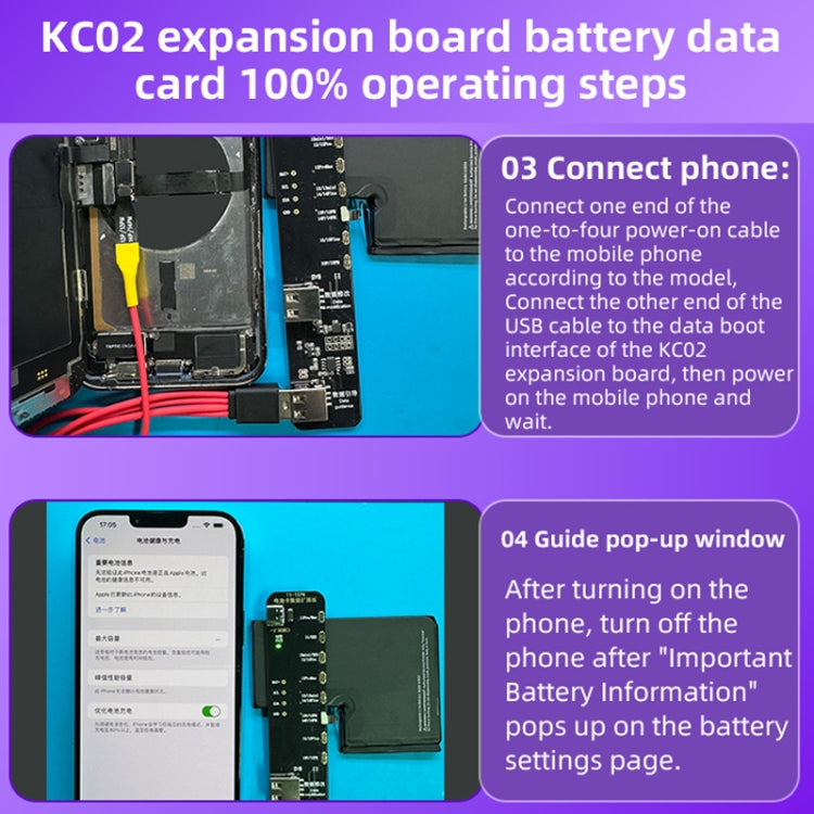 i2C KC02 Battery Data Repair Expansion Board Modifying Battery Efficiency for iPhone 11-15 Pro Max, KC02