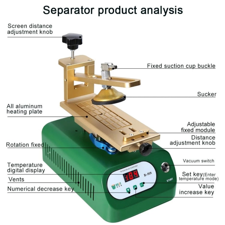 BEST B-918A 7 inch Vacuum Pump LCD Screen Rotary Heating Platform Separator, US Plug, EU Plug