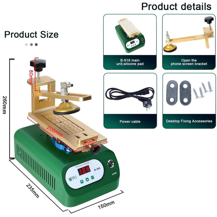 BEST B-918A Separatore della piattaforma di riscaldamento rotante con schermo LCD per pompa a vuoto da 7 pollici, US Plug, EU Plug