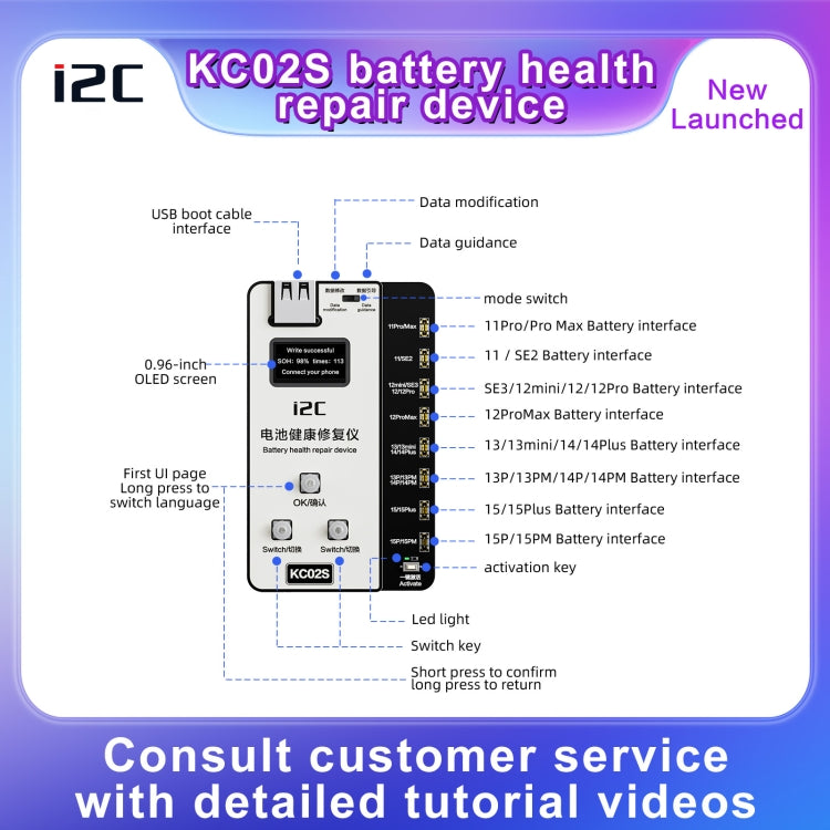 Strumento di attivazione del dispositivo di recupero della salute della batteria i2C KC02S per iPhone serie 11-15, KC02S