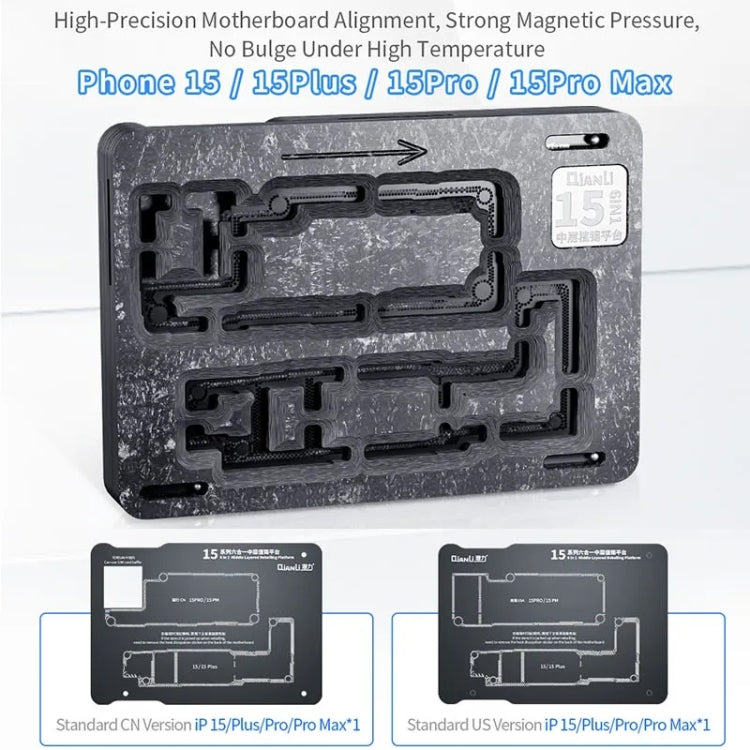 Piattaforma di reballing BGA a strato intermedio magnetico Qianli, For iPhone 15 Series, For iPhone 14 Series