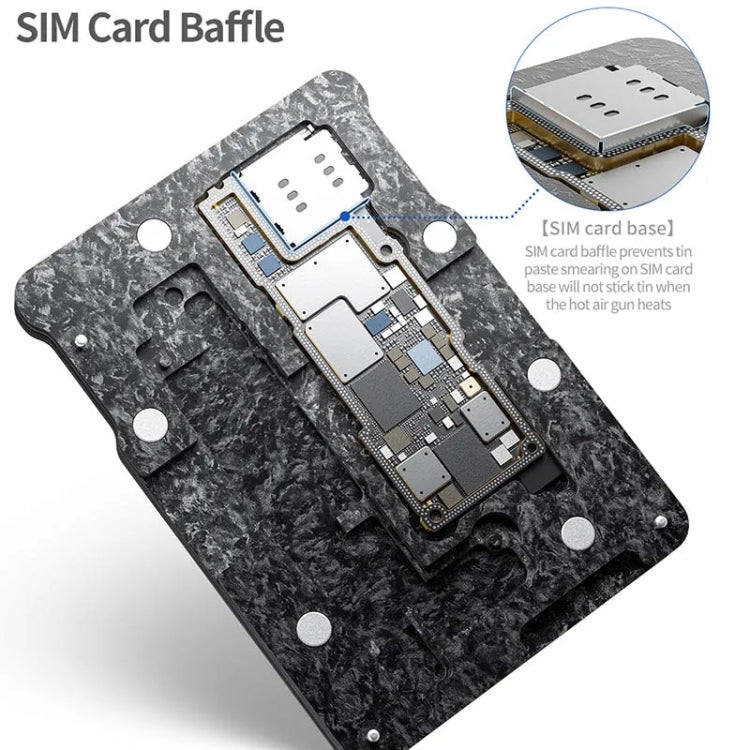 Piattaforma di reballing BGA a strato intermedio magnetico Qianli, For iPhone 15 Series, For iPhone 14 Series