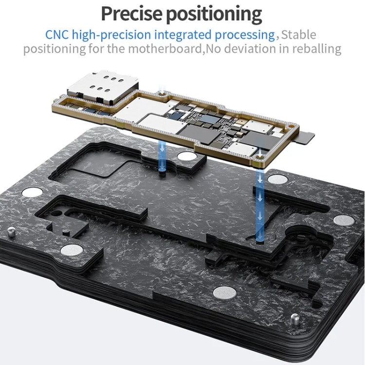 Piattaforma di reballing BGA a strato intermedio magnetico Qianli, For iPhone 15 Series, For iPhone 14 Series