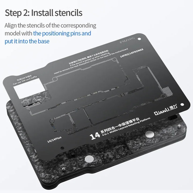 Piattaforma di reballing BGA a strato intermedio magnetico Qianli, For iPhone 15 Series, For iPhone 14 Series