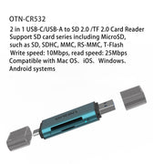 Onten CR532 Lettore di schede USB 2 in 1 da USB-A/USB-C a SD2.0/TF2.0, CR532
