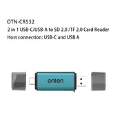 Onten CR532 Lettore di schede USB 2 in 1 da USB-A/USB-C a SD2.0/TF2.0, CR532