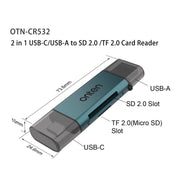 Onten CR532 Lettore di schede USB 2 in 1 da USB-A/USB-C a SD2.0/TF2.0, CR532