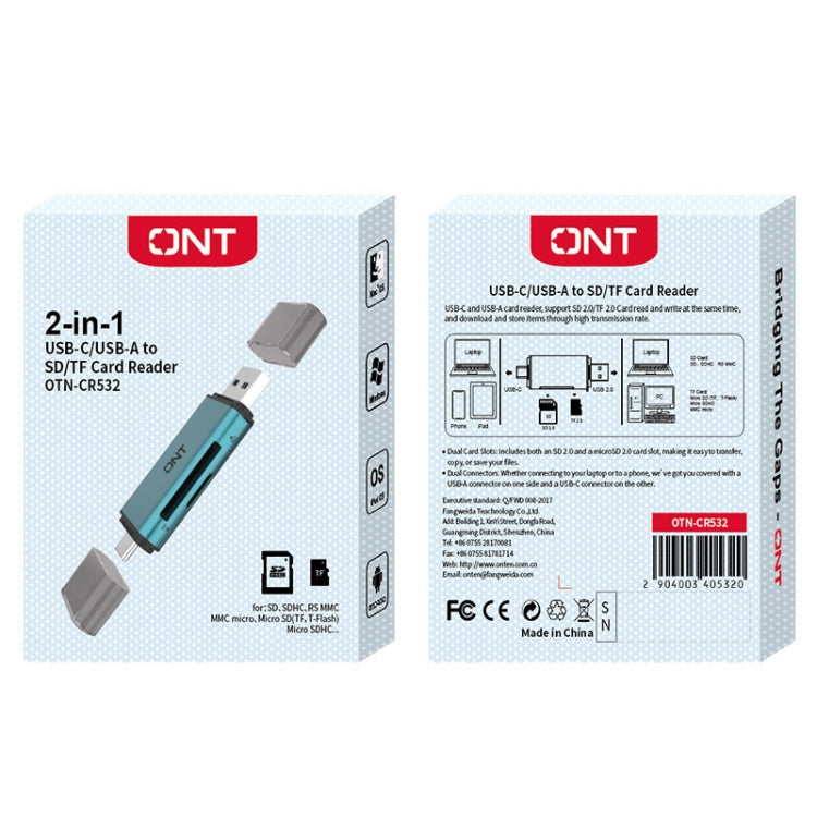 Onten CR532 Lettore di schede USB 2 in 1 da USB-A/USB-C a SD2.0/TF2.0, CR532