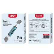 Onten CR532 Lettore di schede USB 2 in 1 da USB-A/USB-C a SD2.0/TF2.0, CR532