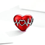 Ciondolo in argento sterling S925 Amore battito cardiaco Cuore rosso amore Illustrazione linea Perline Bracciale fai da te Accessori per collane