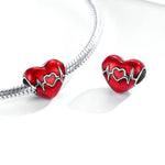 Ciondolo in argento sterling S925 Amore battito cardiaco Cuore rosso amore Illustrazione linea Perline Bracciale fai da te Accessori per collane