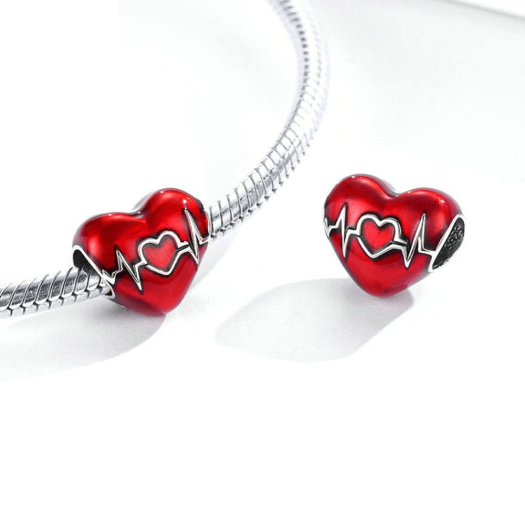 Ciondolo in argento sterling S925 Amore battito cardiaco Cuore rosso amore Illustrazione linea Perline Bracciale fai da te Accessori per collane