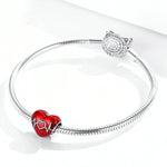 Ciondolo in argento sterling S925 Amore battito cardiaco Cuore rosso amore Illustrazione linea Perline Bracciale fai da te Accessori per collane