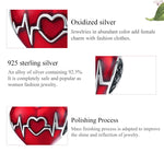 Ciondolo in argento sterling S925 Amore battito cardiaco Cuore rosso amore Illustrazione linea Perline Bracciale fai da te Accessori per collane
