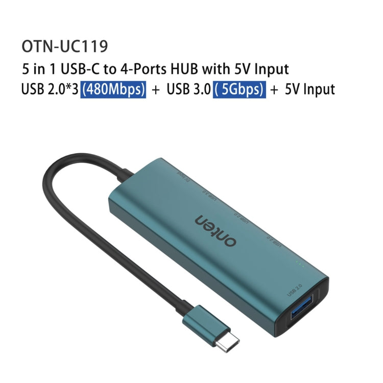 Onten UC119 HUB USB-C 5 in 1 con 4 porte USB-A