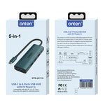 Onten UC119 HUB USB-C 5 in 1 con 4 porte USB-A