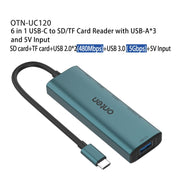 Onten UC120 Lettore di schede 6 in 1 da USB-C a SD/TF con HUB USB a 3 porte e ingresso 5V, UC120