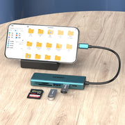 Onten UC120 Lettore di schede 6 in 1 da USB-C a SD/TF con HUB USB a 3 porte e ingresso 5V, UC120