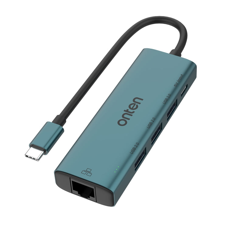 Onten UC121 HUB 5 in 1 da USB-C/Type-C a USB 3.0 con ingresso 5V e scheda di rete 100Mbps, UC121