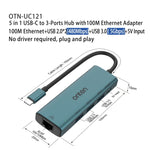 Onten UC121 HUB 5 in 1 da USB-C/Type-C a USB 3.0 con ingresso 5V e scheda di rete 100Mbps, UC121