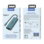 Onten UC121 HUB 5 in 1 da USB-C/Type-C a USB 3.0 con ingresso 5V e scheda di rete 100Mbps, UC121