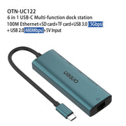 Onten UC122 6 in 1 da USB-C/Tipo-C a SD + scheda TF + HUB USB 3.0 con ingresso 5 V e scheda di rete 100 Mbps, UC122