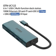 Onten UC122 6 in 1 da USB-C/Tipo-C a SD + scheda TF + HUB USB 3.0 con ingresso 5 V e scheda di rete 100 Mbps, UC122