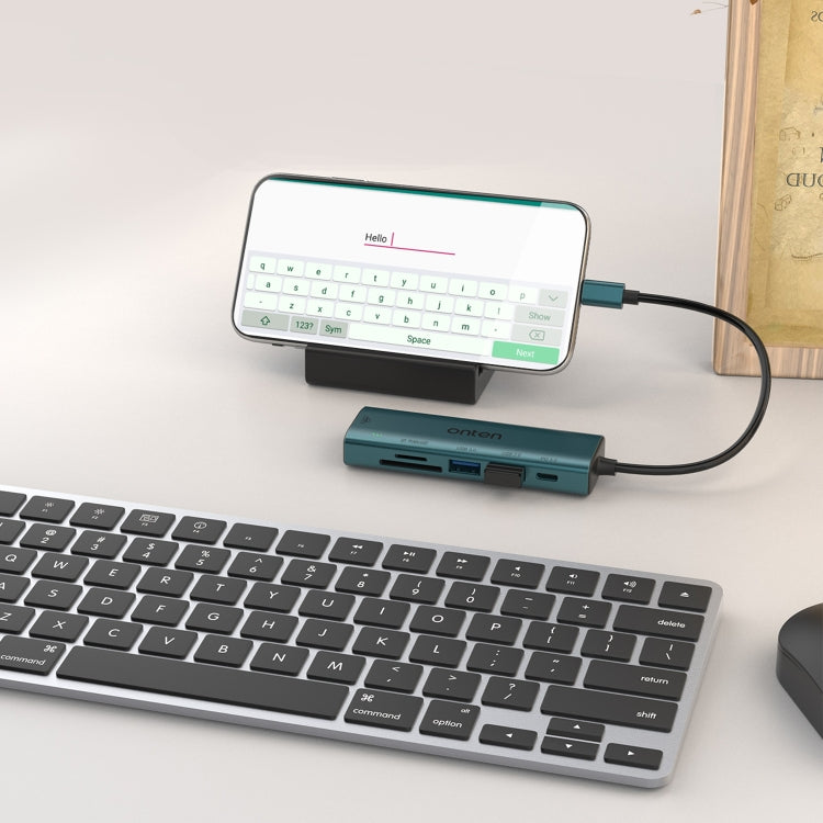 Onten UC122 6 in 1 da USB-C/Tipo-C a SD + scheda TF + HUB USB 3.0 con ingresso 5 V e scheda di rete 100 Mbps, UC122