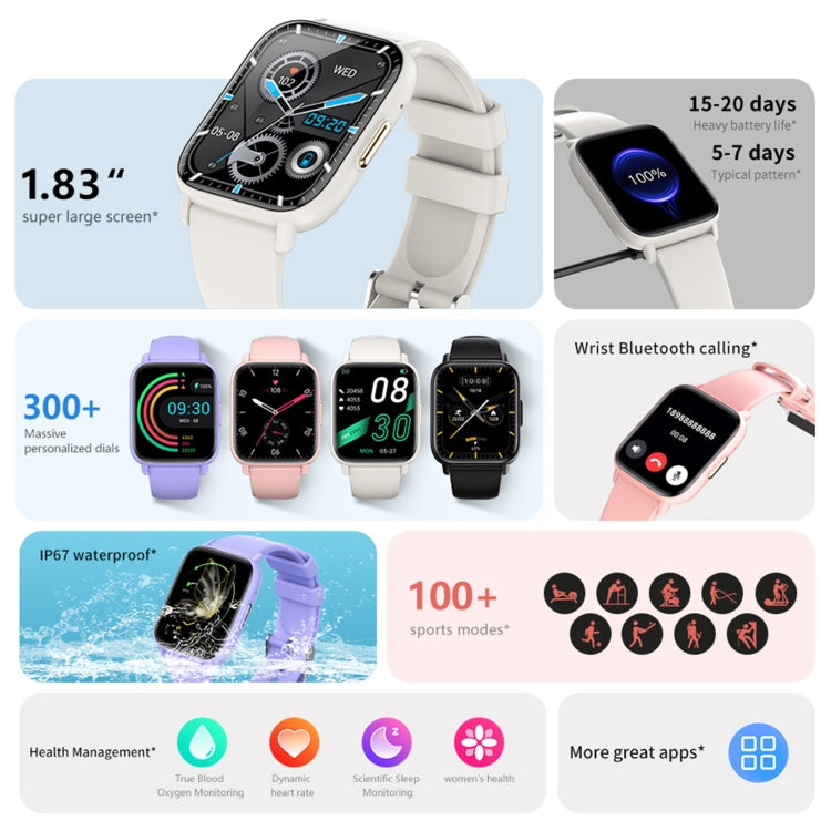 DM60+ Orologio sportivo intelligente BT5.2 da 1,83 pollici, supporto chiamata Bluetooth/sonno/glicemia/ossigeno nel sangue/temperatura/frequenza cardiaca/monitoraggio della pressione sanguigna