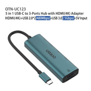 Onten UC123 Docking station HUB 5 in 1 da USB-C/Tipo-C a HDMI + USB 3.0 con ingresso 5V, UC123