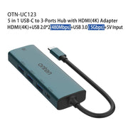Onten UC123 Docking station HUB 5 in 1 da USB-C/Tipo-C a HDMI + USB 3.0 con ingresso 5V, UC123