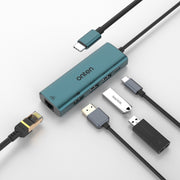 Onten UC125 HUB multifunzione 5 in 1 da USB-C / Type-C a HDMI+USB3.0+PD3.0 con scheda di rete da 100 Mbps, UC125