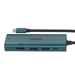 Onten UC125 HUB multifunzione 5 in 1 da USB-C / Type-C a HDMI+USB3.0+PD3.0 con scheda di rete da 100 Mbps, UC125
