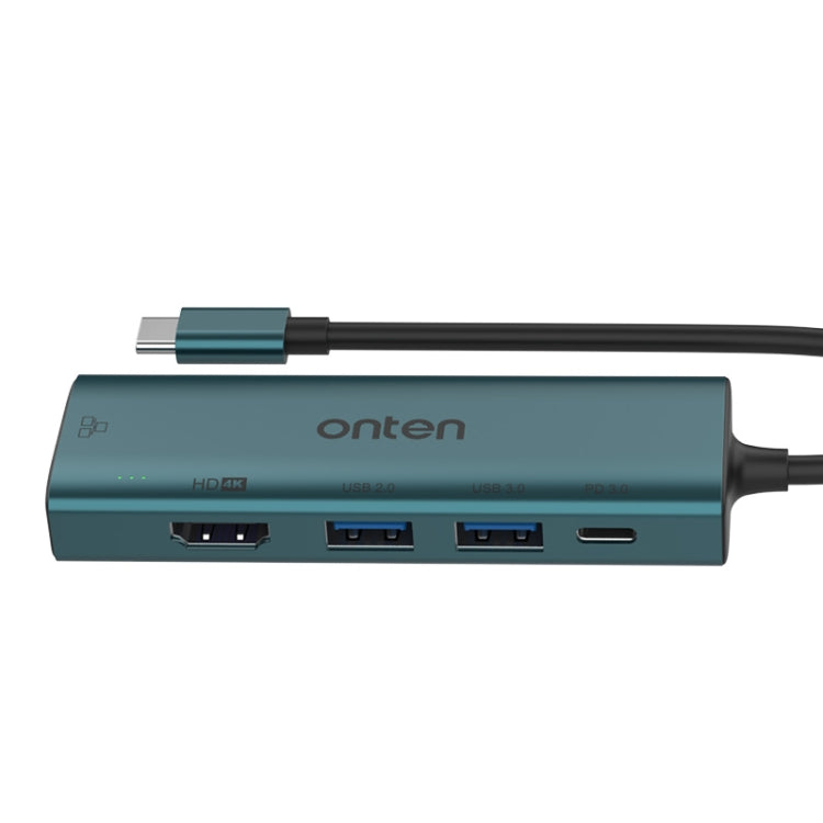 Onten UC125 HUB multifunzione 5 in 1 da USB-C / Type-C a HDMI+USB3.0+PD3.0 con scheda di rete da 100 Mbps, UC125