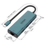 Onten UC125 HUB multifunzione 5 in 1 da USB-C / Type-C a HDMI+USB3.0+PD3.0 con scheda di rete da 100 Mbps, UC125