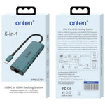 Onten UC125 HUB multifunzione 5 in 1 da USB-C / Type-C a HDMI+USB3.0+PD3.0 con scheda di rete da 100 Mbps, UC125