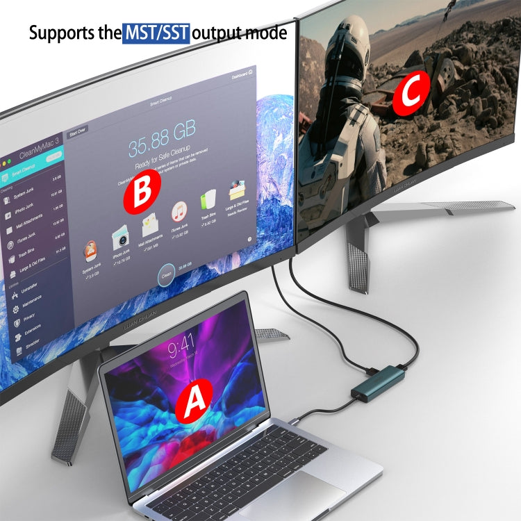 Onten UC126 Docking station HUB multifunzione 5 in 1 da USB-C/Tipo-C a doppio HDM I+ USB2.0 + PD3.0, UC126