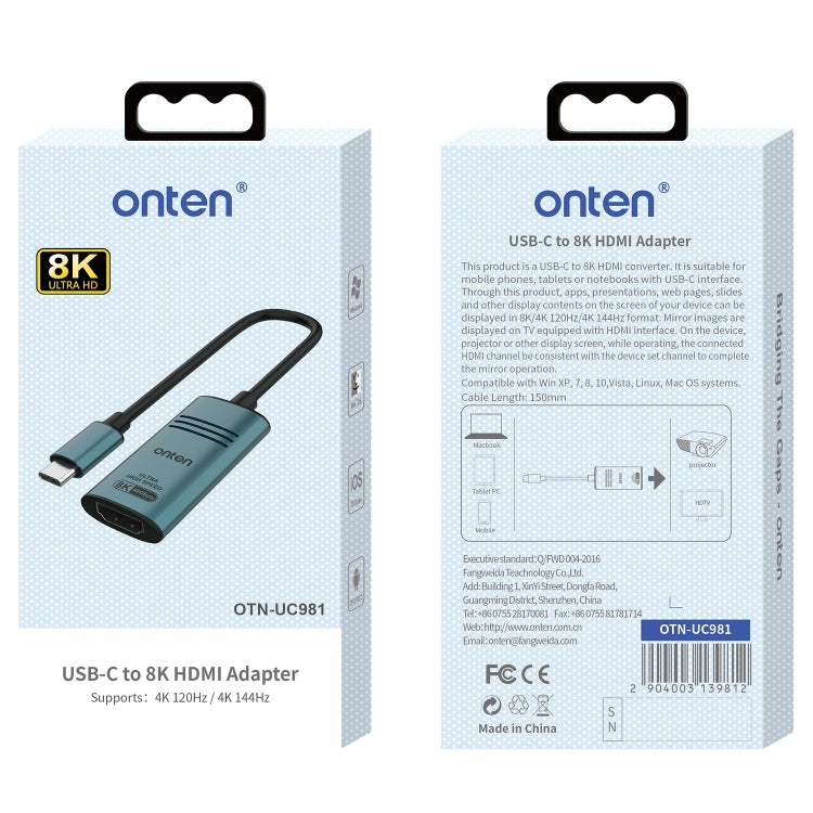 Adattatore USB-C a HDMI 8K 30Hz Onten UC981