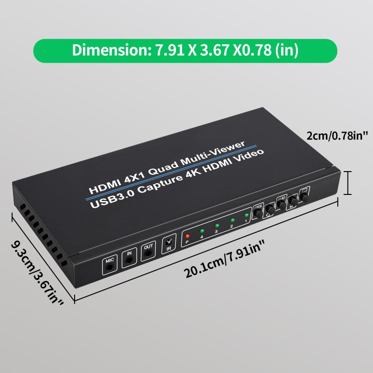 Splitter HDMI 4x1 4K con acquisizione video USB 3.0