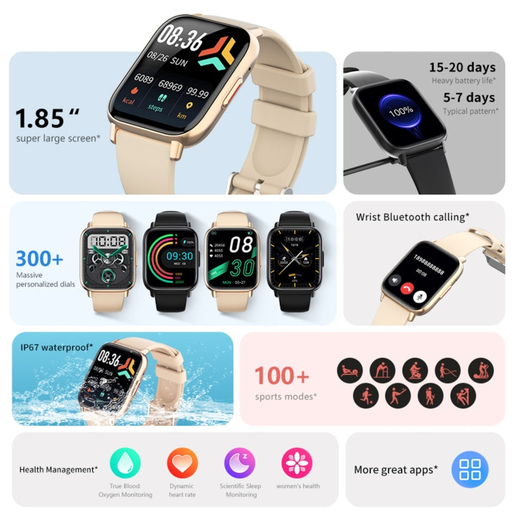 DM05 Orologio sportivo intelligente BT5.2 da 1,83 pollici, supporto per sonno/frequenza cardiaca/ossigeno nel sangue/temperatura/zucchero cardiaco/monitoraggio della pressione sanguigna