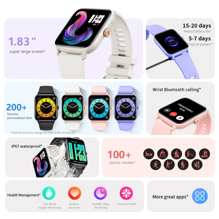 QS13 Orologio sportivo intelligente BT5.2 da 1,83 pollici, supporto chiamata Bluetooth/sonno/glicemia/ossigeno nel sangue/frequenza cardiaca/monitoraggio della pressione sanguigna