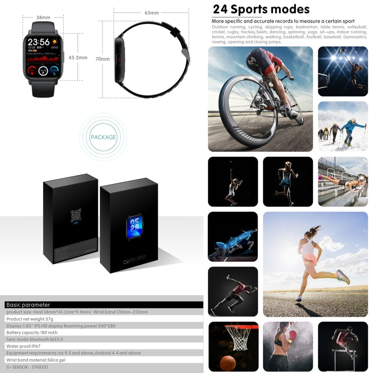 Orologio sportivo intelligente QS16 Pro BT5.0 da 1,83 pollici, supporto chiamata Bluetooth/sonno/ossigeno nel sangue/temperatura/frequenza cardiaca/monitoraggio della pressione sanguigna