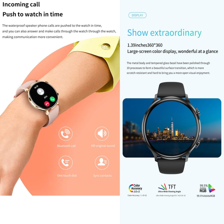 QS40 Orologio sportivo intelligente BT5.2 da 1,39 pollici, supporto chiamata Bluetooth/sonno/ossigeno nel sangue/temperatura/frequenza cardiaca/monitoraggio della pressione sanguigna