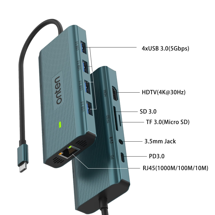 Onten UC962 Docking station HUB multifunzione USB-C/Type-C 10 in 1, UC962
