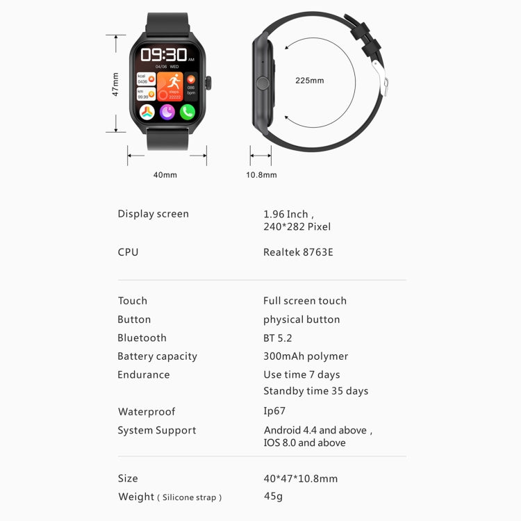 Qx5 Orologio sportivo intelligente BT5.2 da 1,96 pollici, supporto chiamata Bluetooth/sonno/ossigeno nel sangue/temperatura/frequenza cardiaca/monitoraggio della pressione sanguigna