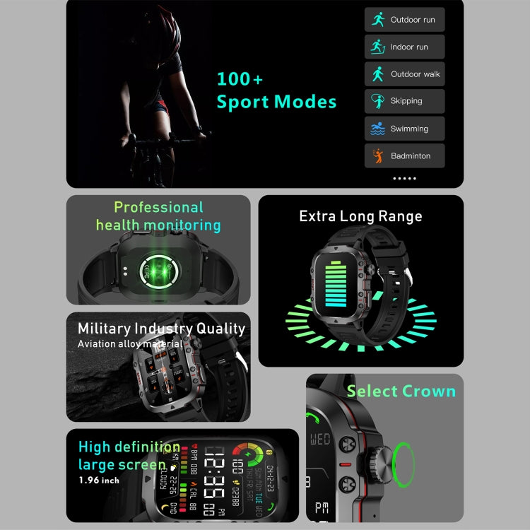 QX11 Orologio sportivo intelligente BT5.2 da 1,96 pollici, supporto per chiamate Bluetooth/sonno/ossigeno nel sangue/frequenza cardiaca/monitoraggio della pressione sanguigna