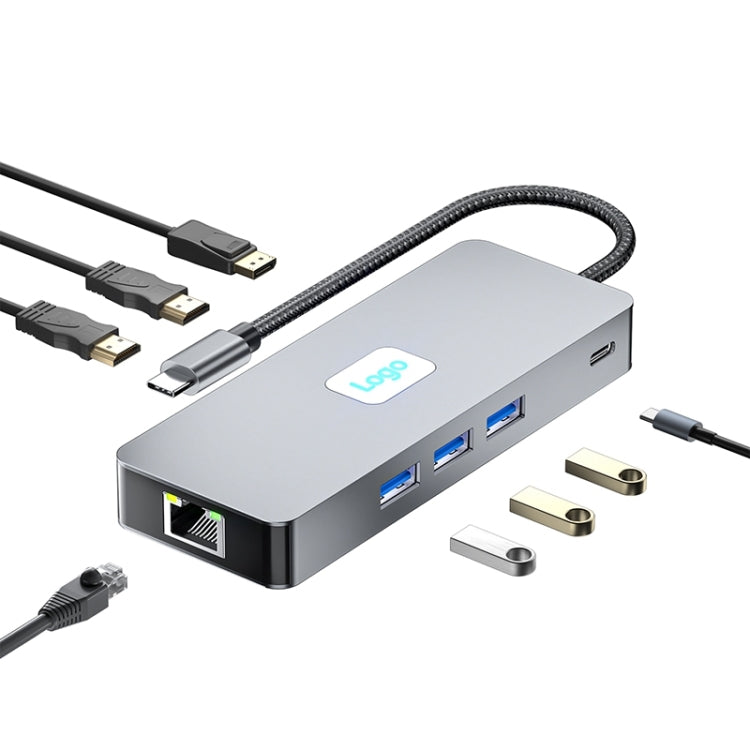 BYL-2401 Docking station HUB 8 in 1 da tipo C a PD100W + USB 3.0 + HDMI + DP + RJ45 HUB, BYL-2401