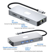 BYL-2401 Docking station HUB 8 in 1 da tipo C a PD100W + USB 3.0 + HDMI + DP + RJ45 HUB, BYL-2401