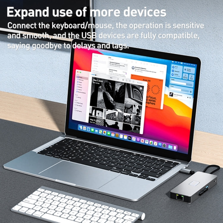 BYL-2401 Docking station HUB 8 in 1 da tipo C a PD100W + USB 3.0 + HDMI + DP + RJ45 HUB, BYL-2401