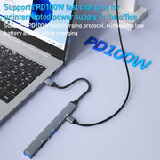 ADS-807 PD100 6 in 1 da tipo C a PD100W + USB 3.0 + USB 2.0 + docking station HUB SD/TF, ADS-807